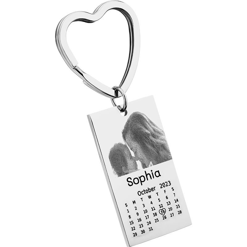 Portachiavi Fotografico, Testo e Calendario Inciso
