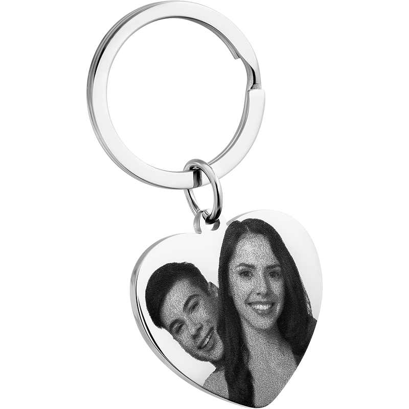 Portachiavi Personalizzato con Foto a Cuore e Testo Inciso