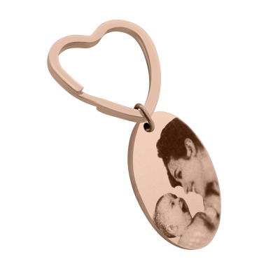 Portachiavi Ovale Personalizzato con Foto Incisa