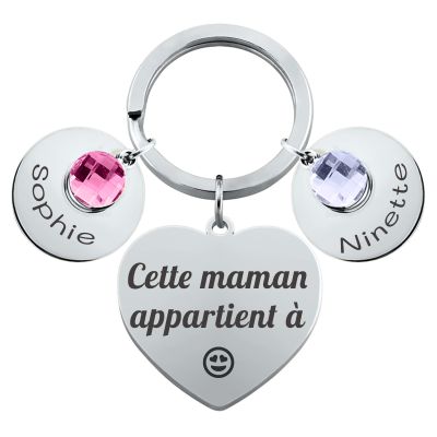 Porte-clés Cœur Gravé Personnalisé et 2 Pierres... Porte-clés Cœur Gravé Personnalisé et 2 Pierres...