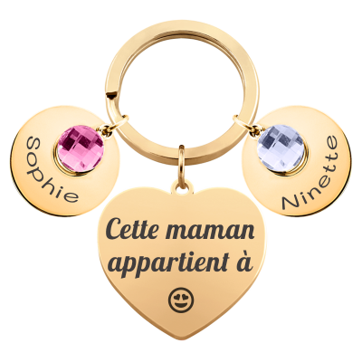 Porte-clés Cœur Gravé Personnalisé et 2 Pierres... Porte-clés Cœur Gravé Personnalisé et 2 Pierres...