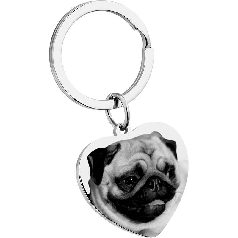 Portachiavi Personalizzato a Forma di Cuore con Foto di Cane o Gatto e Testo Inciso
