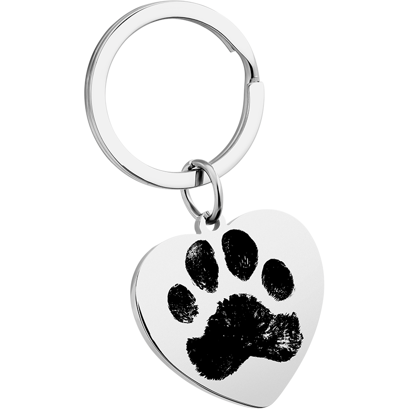 Portachiavi Personalizzato a Forma di Cuore e Testo Inciso con Zampa