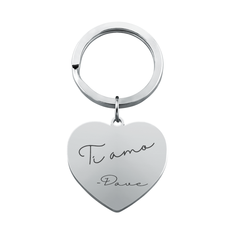 Portachiavi a Forma di Cuore con Scritta Personalizzata e Incisione