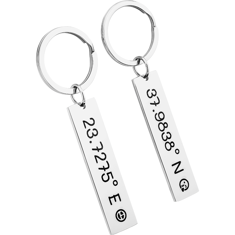 2 Portachiavi Personalizzati con Coordinate Incise