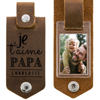 Porte-clés en cuir Gravé pour Papa avec Photo... Porte-clés en cuir Gravé pour Papa avec Photo...