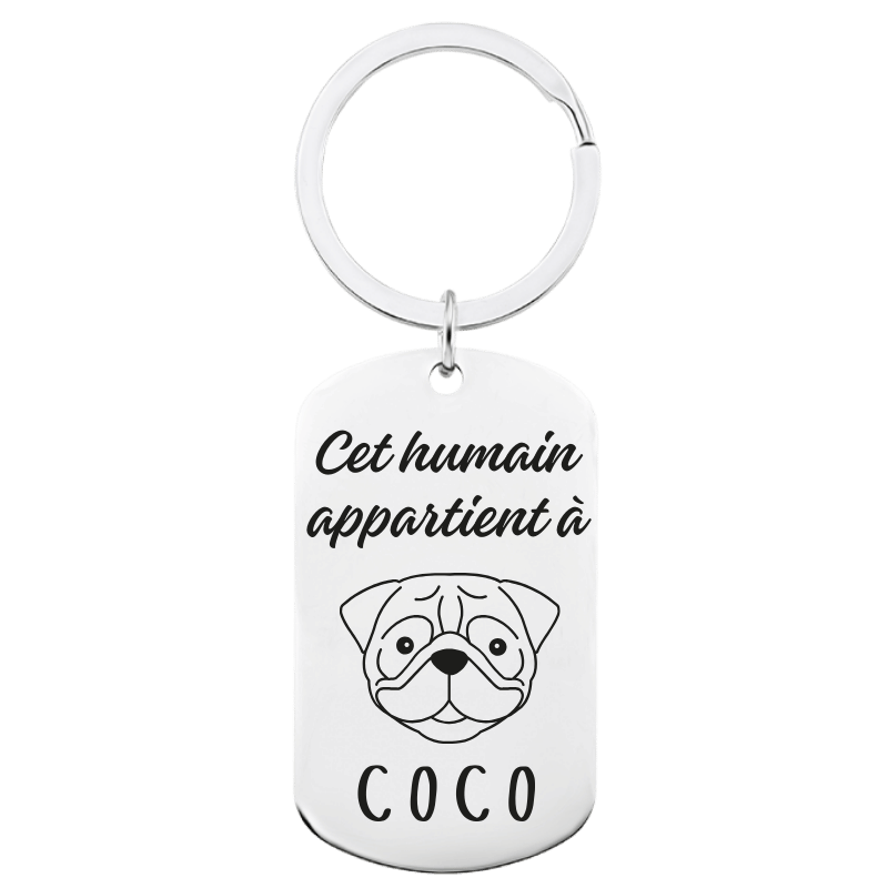 Porte-clés Médaille Militaire Gravé avec nom et Race de Chien